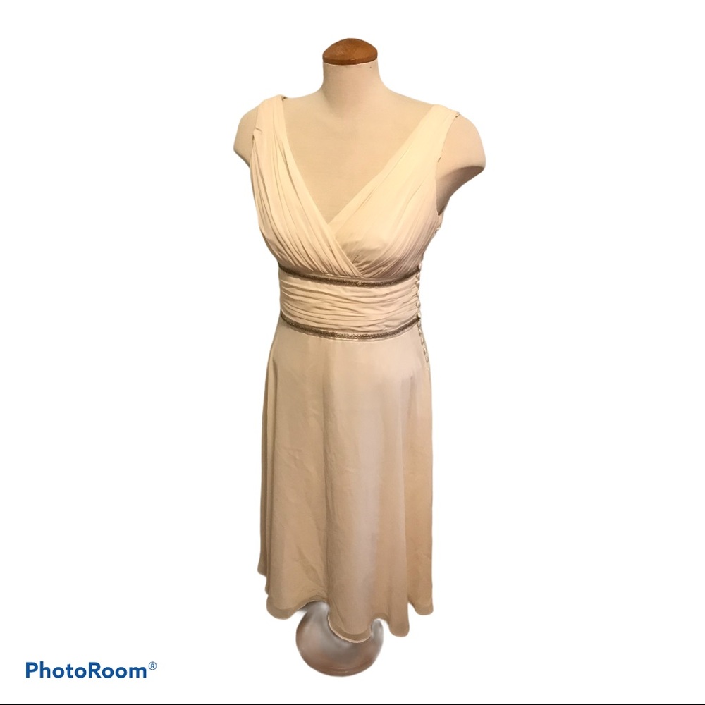 🔥NWT Donna Morgan Cream Chiffon & Beaded Dress